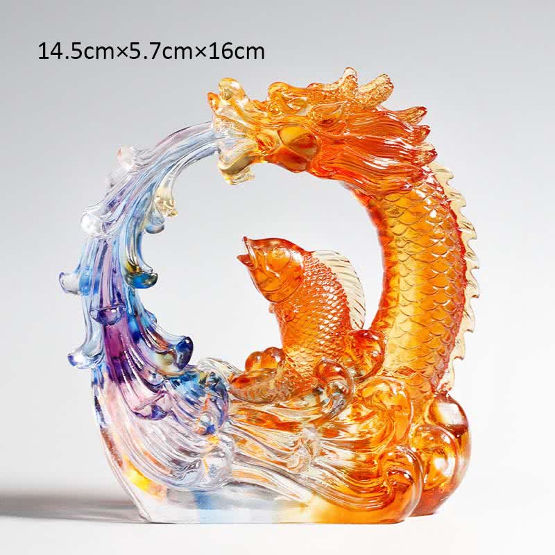 Buddha Stones Feng Shui Dragon Koi Fish Handmade Liuli Crystal Art Piece Home Office Decoration - image 3