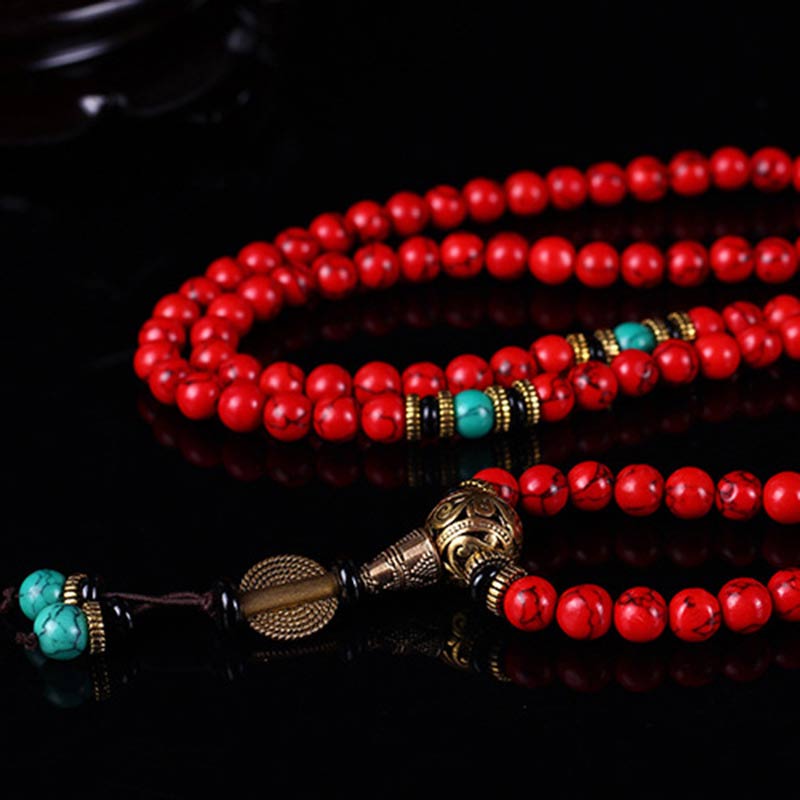 Buddha Stones Tibetan Mala Red Turquoise Lucky Necklace Bracelet - image 7