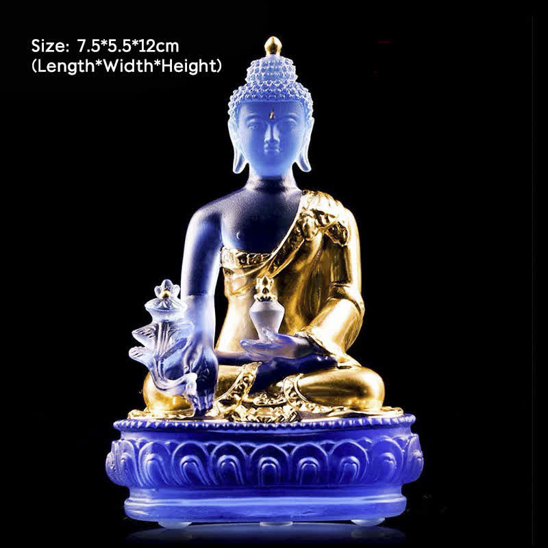 Medicine Buddha Handmade Liuli Crystal Art Piece Compassion Statue Home Office Offering Decoration - 7.5*5.5*12cm - Gold Medicine Buddha - image 5