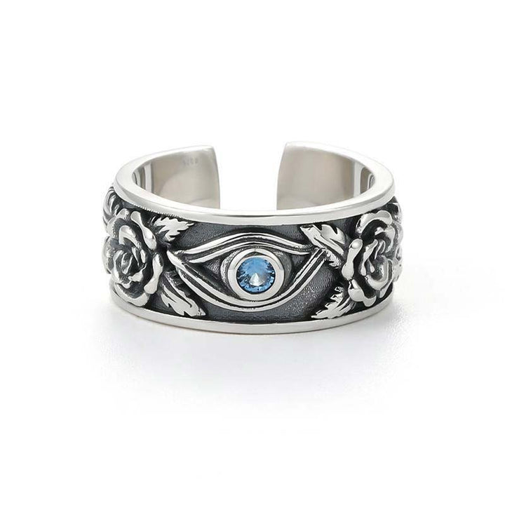 Buddha Stones Eye Of Horus Crystal Protection Adjustable Ring - US8，UK/AU Q，EU 57mm，IT 17，JP 16 - image 9
