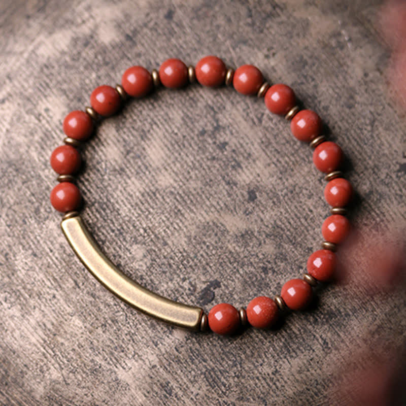 Buddha Stones Red Jasper Moss Agate Black Obsidian Crystal Copper Peace Couple Bracelet