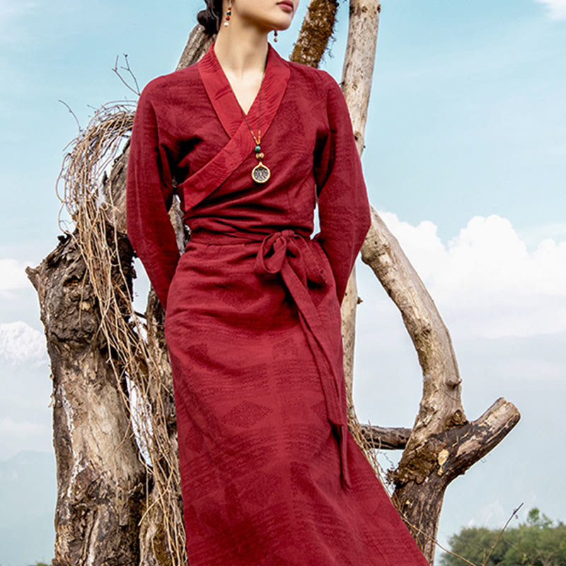 Buddha Stones Tibetan Dress Clothing Lhasa Long Wrap Dress Maxi Dress Women Clothing - image 2