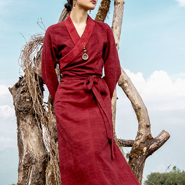 Buddha Stones Tibetan Dress Clothing Lhasa Long Wrap Dress Maxi Dress Women Clothing - image 2