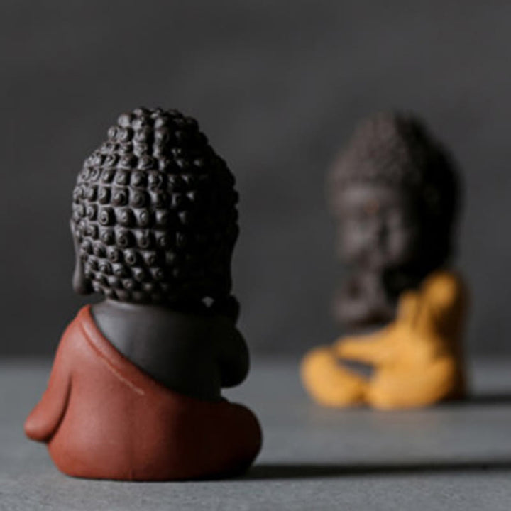 Buddha Stones Small Buddha Serenity Purple Clay Home Desk Decoration - image 4