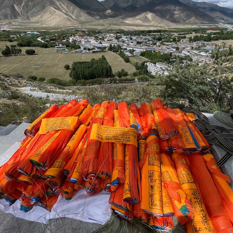 Buddha Stones Tibetan 5 Colors Silk Windhorse Auspicious Outdoor 25 Pcs Prayer Flag