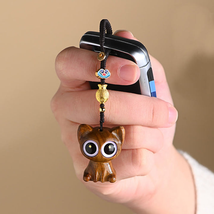 Buddha Stones Green Sandalwood Lucky Cat Koi Fish Cure Key Chain Phone Hanging Decoration - image 11