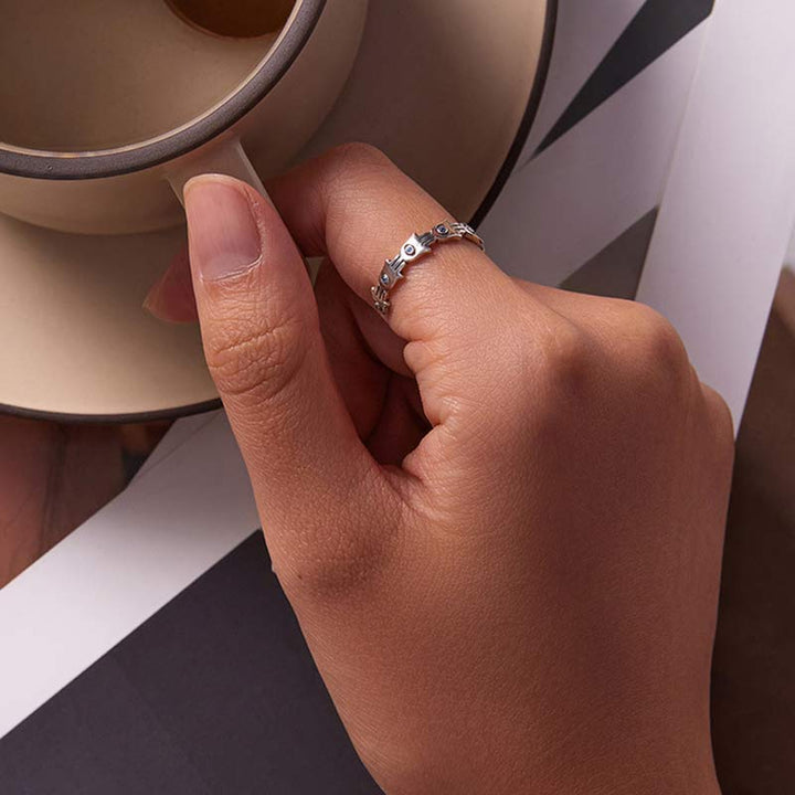 Buddha Stones 925 Sterling Silver Hamsa Symbol Zircon Adjustable Ring - image 1