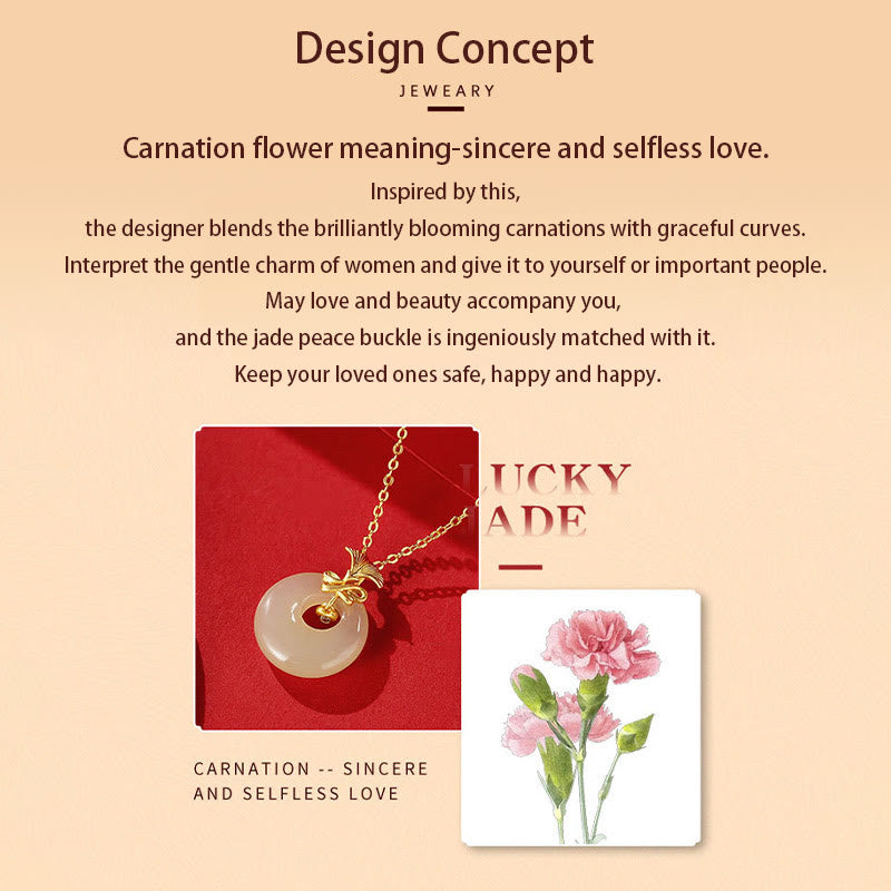 Buddha Stones 925 Sterling Silver Natural Hetian Jade Carnation Flower Prosperity Necklace Pendant - image 8