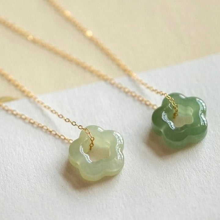 Buddha Stones Dainty Hetian Jade Cyan Jade Luck Floral Charm Necklace Pendant - image 0