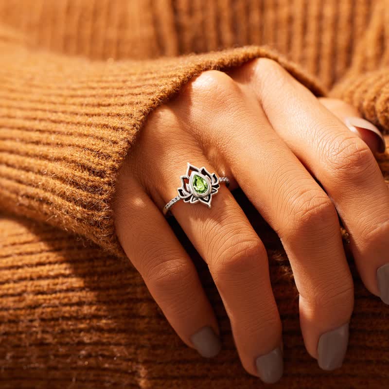 Buddha Stones Sterling Silver Lotus Zircon Blessing Protection Ring - image 9