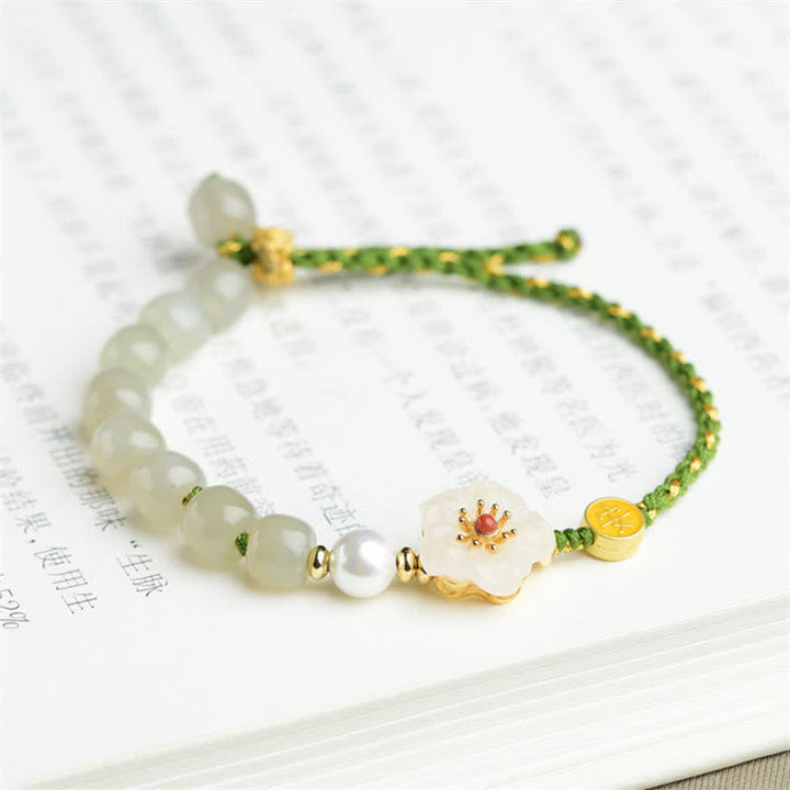 925 Sterling Silver Natural Hetian Jade Peach Blossom Luck Bracelet - image 4