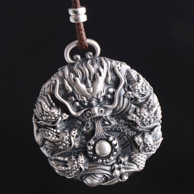 Buddha Stones 999 Sterling Silver Nine Dragons Playing With A Pearl Luck Protection Necklace Pendant - image 3