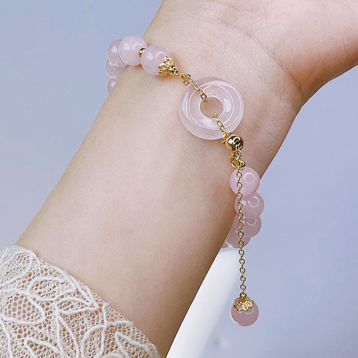 Buddha Stones Natural Pink Crystal Peace Buckle Love Charm Bracelet - image 6