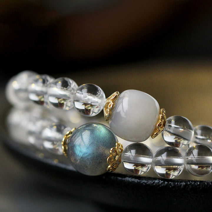 Buddha Stones 925 Sterling Silver Chinese Zodiac Natal Buddha White Crystal Meditation Triple Wrap Bracelet - image 1