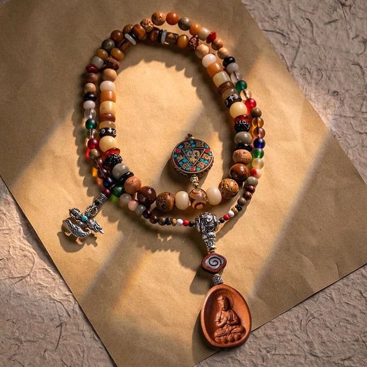 Buddha Stones Tibetan 108 Mala Beads Bodhi Seed Buddha Head Nine Palaces Eight Diagrams OM Wisdom Bracelet