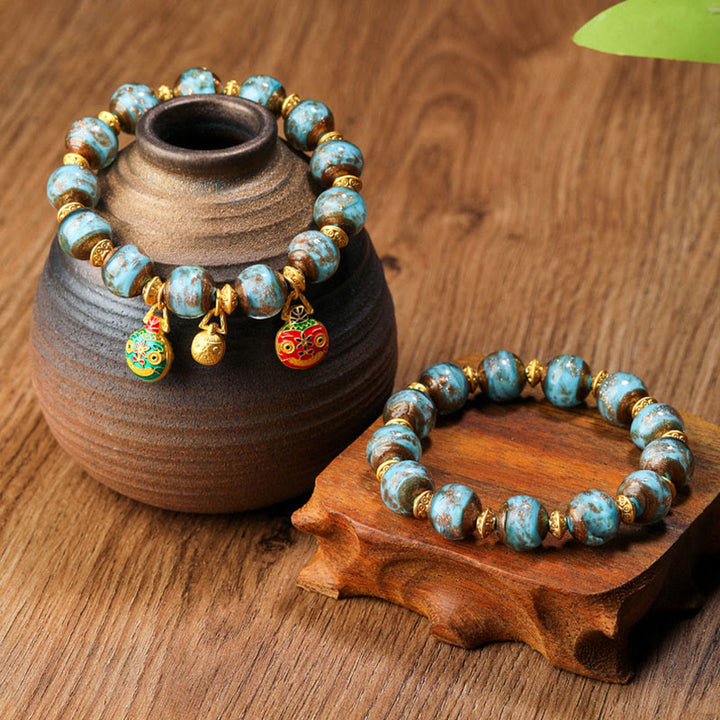 Buddha Stones Gold Swallowing Beast Family Charm Liuli Glass Bead Fortune Bracelet - image 6