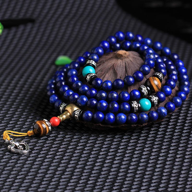 Buddha Stones 108 Beads Lazurite Lapis Lazuli Positive Bracelet Mala - image 2