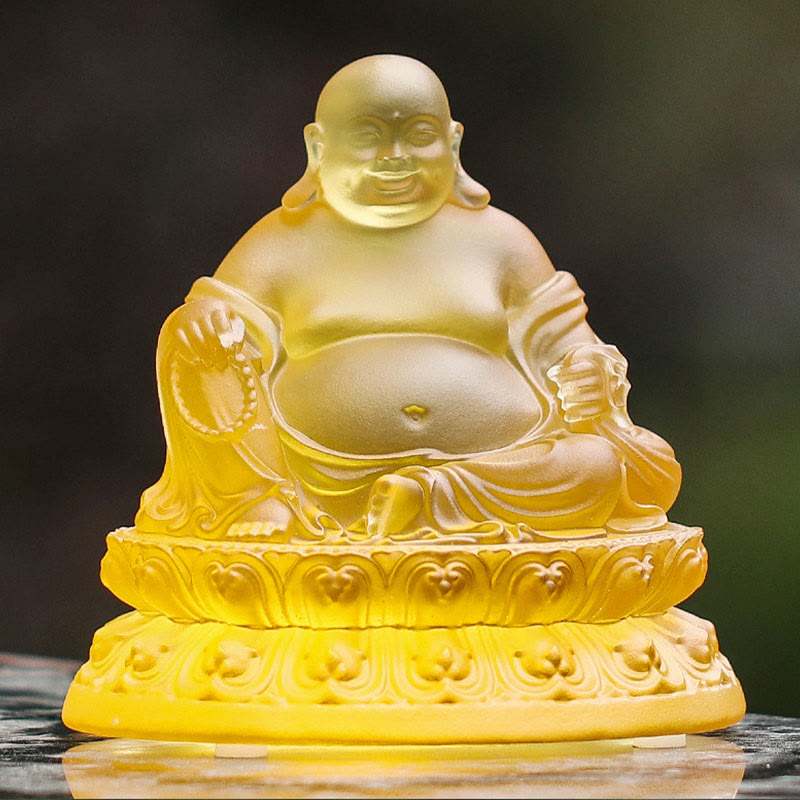 Buddha Stones Handmade Laughing Buddha Figurine Liuli Crystal Art Piece Wealth Statue Home Decoration - image 4