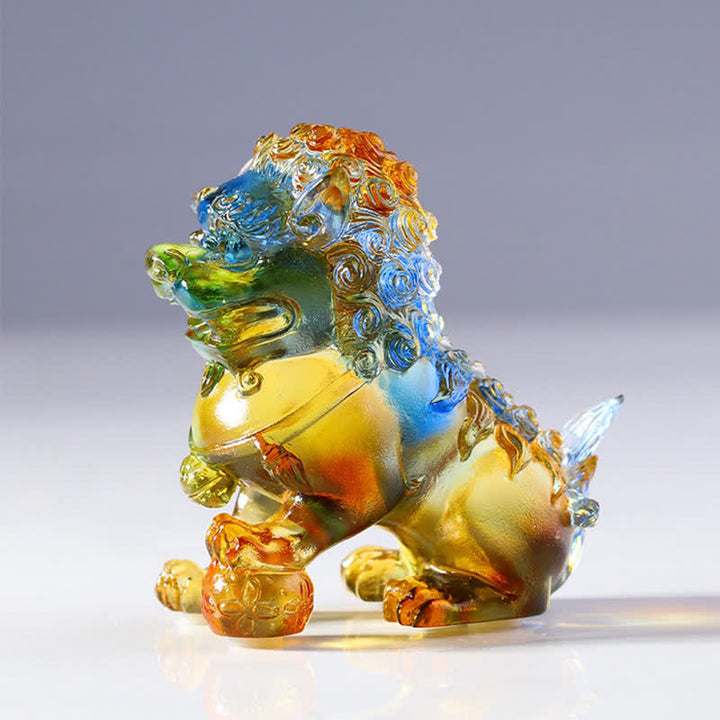 Handmade Liuli Crystal Lion Art Piece Strength Home Office Decoration - image 6