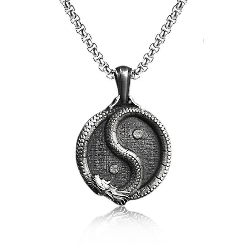 Buddha Stones Pure Tin Yin Yang Dragon Luck Strength Necklace Pendant - Pendant&Common Chain - image 3