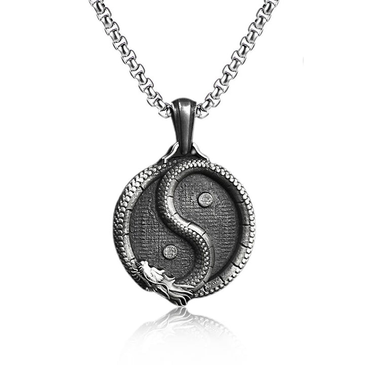 Buddha Stones Pure Tin Yin Yang Dragon Luck Strength Necklace Pendant - Pendant&Common Chain - image 3