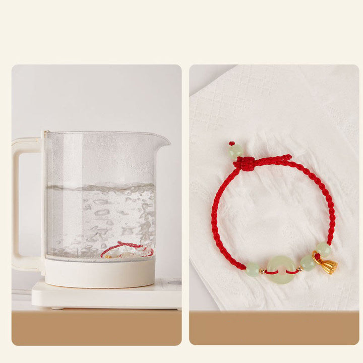 Buddha Stones Round Peace Buckle Jade Lotus Happiness Abundance Wealth String Bracelet - image 9