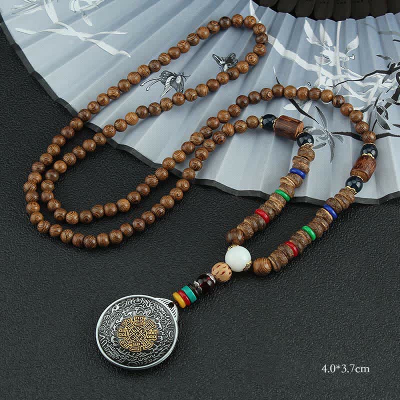 Buddha Stones Tibetan Om Mani Padme Hum Prayer Wheel Rotation Vajra Wood Necklace Pendant - Nine Palace Eight Trigrams - image 19