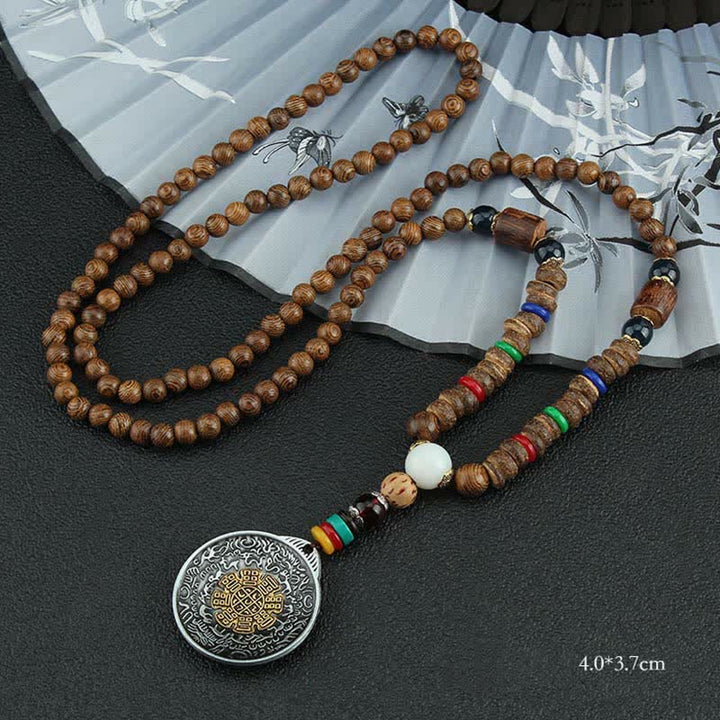 Buddha Stones Tibetan Om Mani Padme Hum Prayer Wheel Rotation Vajra Wood Necklace Pendant - Nine Palace Eight Trigrams - image 19