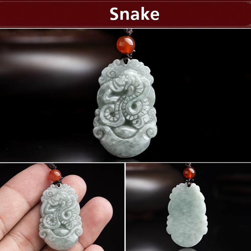 Buddha Stones Natural Jade 12 Chinese Zodiac Sucess Pendant Necklace - Snake - image 31