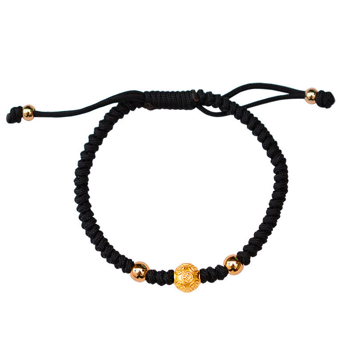 Buddha Stones 999 Sterling Silver Om Mani Padme Hum Copper Coin Luck Strength String Couple Bracelet - image 4