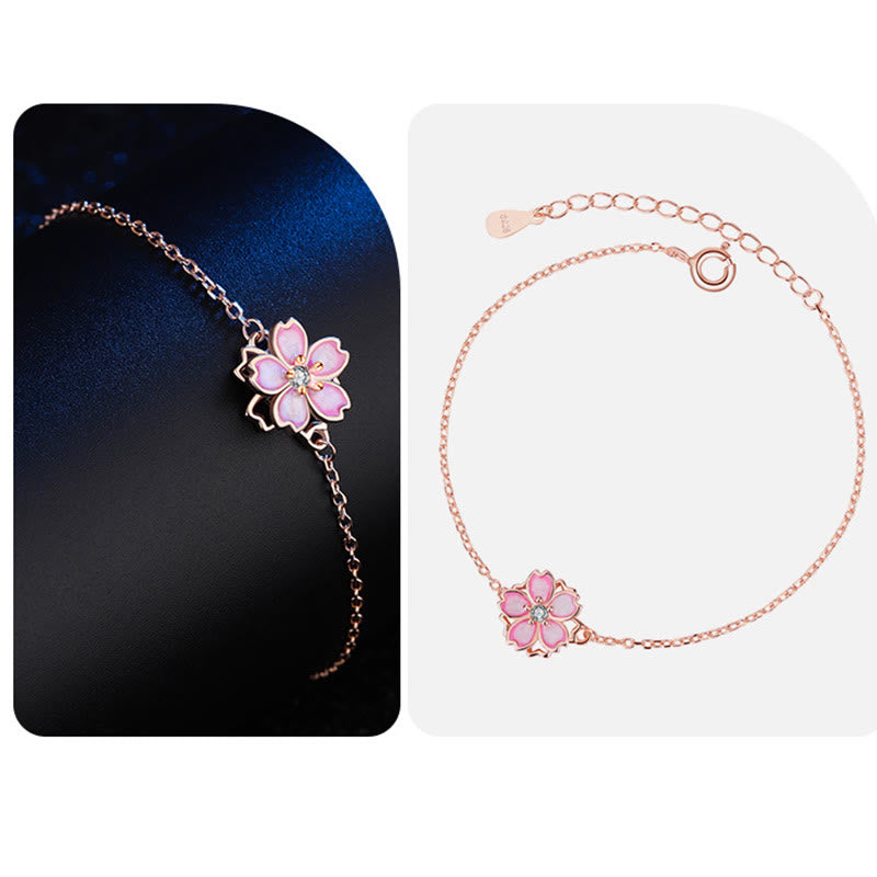 Buddha Stones 925 Sterling Silver Cherry Blossom Blessing Chain Bracelet Rotatable Ring - image 11