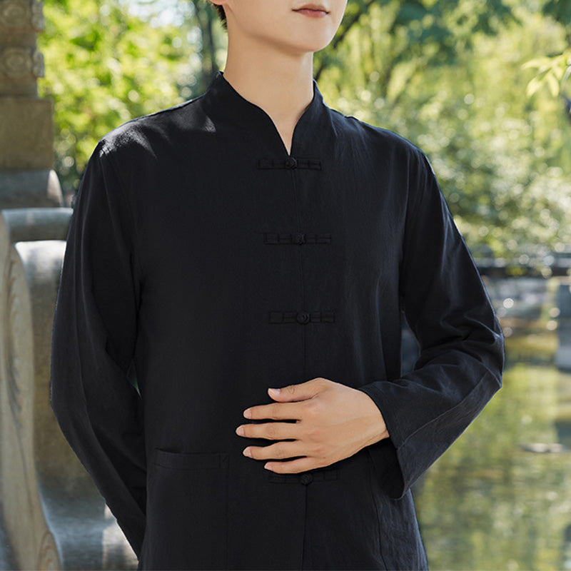Spiritual Zen Practice Yoga Meditation Prayer Clothing Cotton Linen Men's Set - Black - US/UK/AU48，EU58 (6XL) - image 2