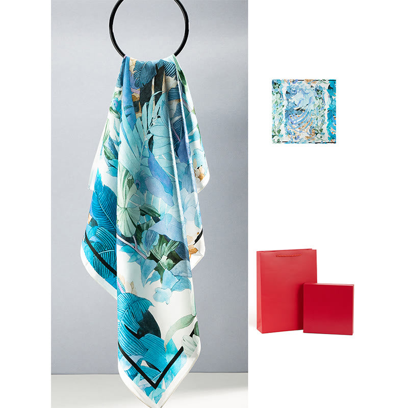 Buddha Stones Jungle Oil Painting Auspicious Clouds 100% Mulberry Silk Scarf Premium Grade 6A Double-sided Silk Neck Scarf - Land Of Mangroves - image 9