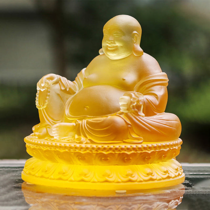 Buddha Stones Handmade Laughing Buddha Figurine Liuli Crystal Art Piece Wealth Statue Home Decoration - image 8