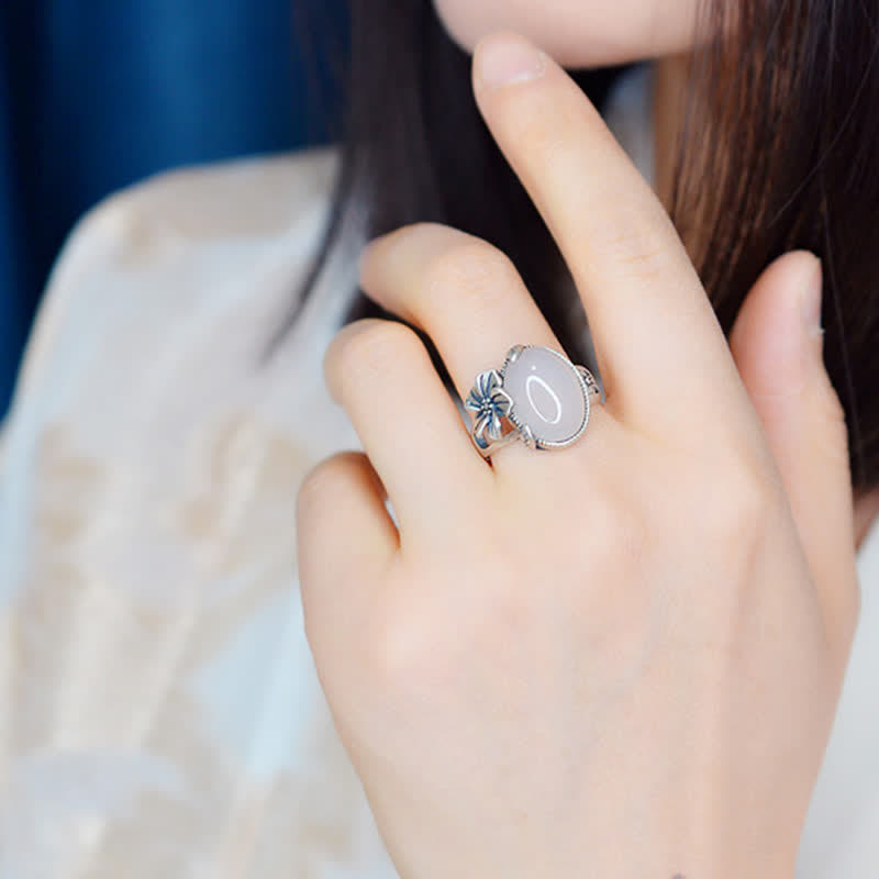 990 Sterling Silver Natural Chalcedony Plum Positive Harmony Ring - image 5