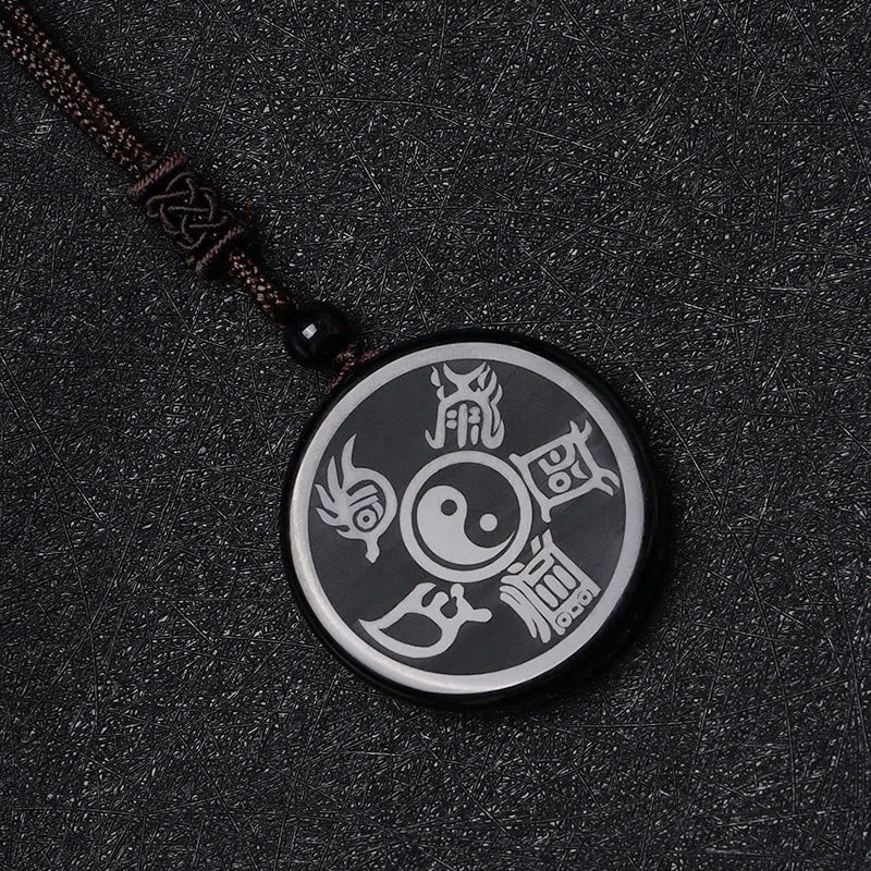 Buddha Stones Black Obsidian Taoism Five Sacred Mountains Nine-Character Mantra Carved Purification Yin Yang Necklace Pendant - image 12