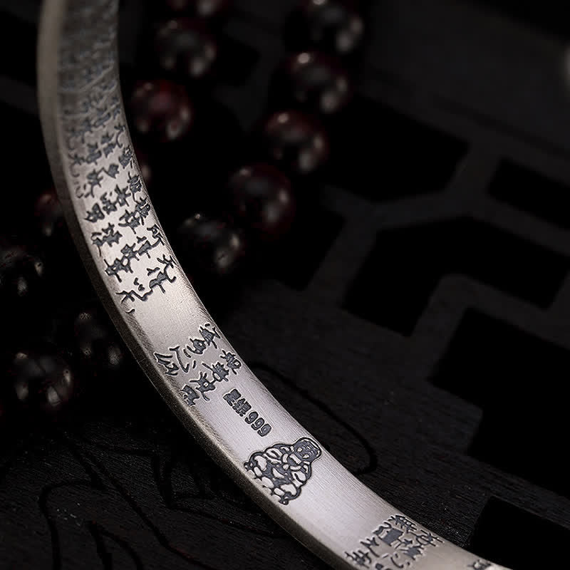 Buddha Stones 999 Sterling Silver Six True Words Heart Sutra Protection Bracelet Bangle - image 10