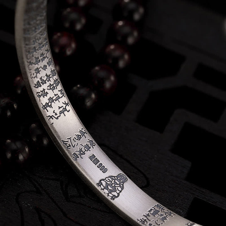 Buddha Stones 999 Sterling Silver Six True Words Heart Sutra Protection Bracelet Bangle - image 10