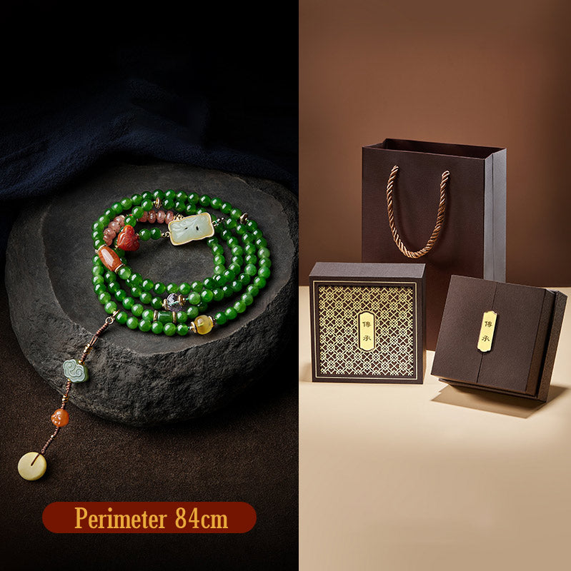 Buddha Stones 108 Mala Beads Cyan Jade Red Agate Laughing Buddha Luck Bracelet - image 19