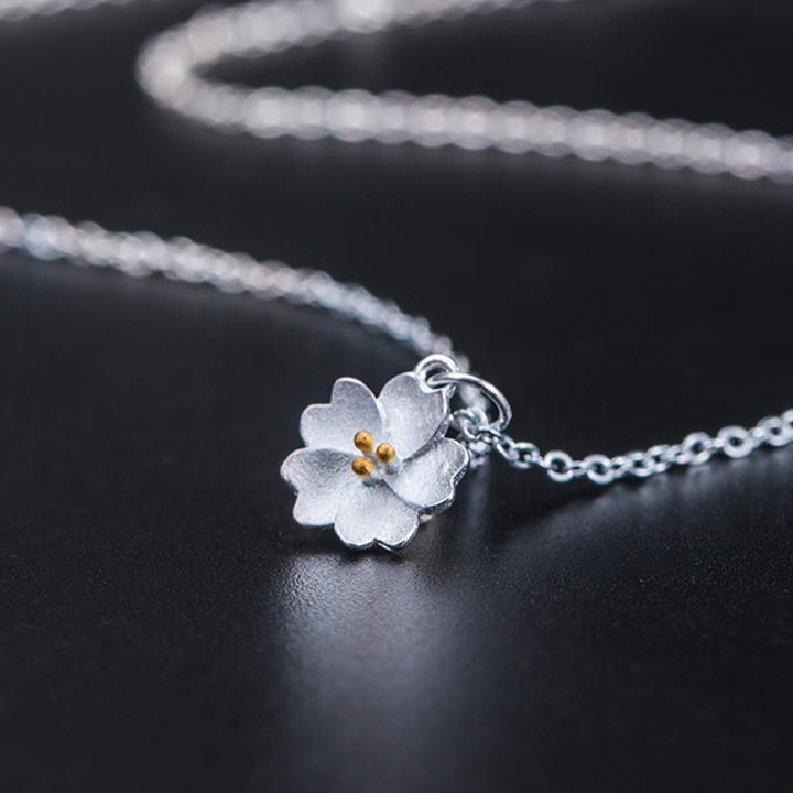 Buddha Stones 925 Sterling Silver Cherry Blossom Flower Blessing Necklace Pendant - image 4