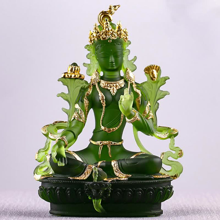 Bodhisattva Green Tara Handmade Liuli Crystal Art Piece Protection Home Office Statue Decoration - image 15