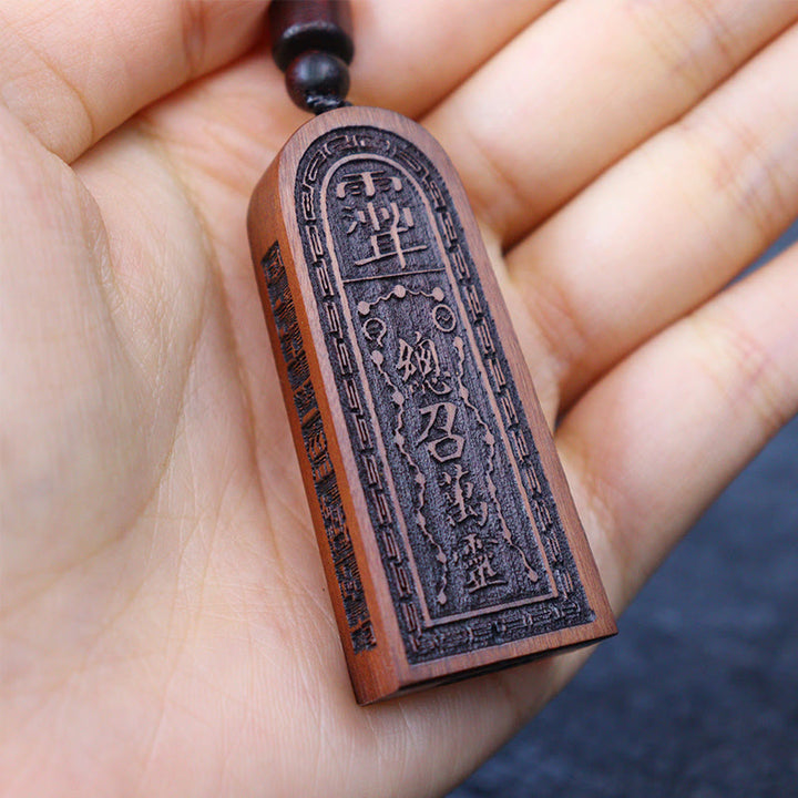 Buddha Stones Lightning Struck Jujube Wood Taoist Five Thunder Order Luck Protection Necklace Pendant