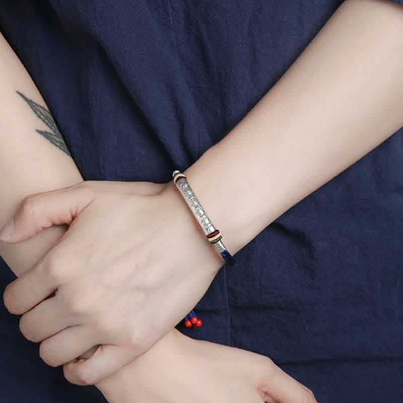 Buddha Stones 999 Sterling Silver Om Mani Padme Hum Protection Strength String Bracelet - image 16