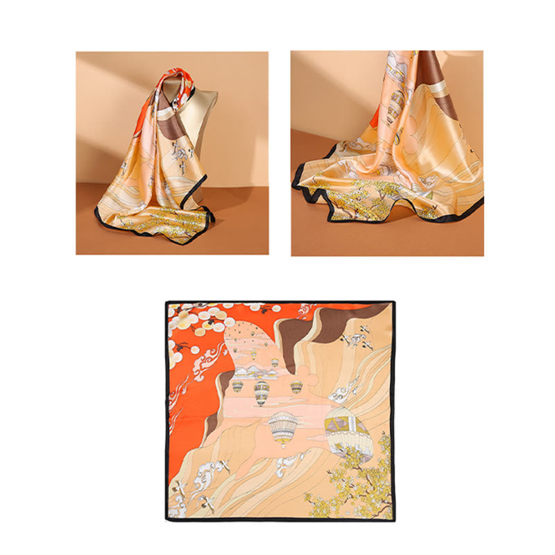 Buddha Stones Pastoral Scene Hot Air Balloon Spring Blossom 100% Mulberry Silk Neck Hair Scarf - image 8