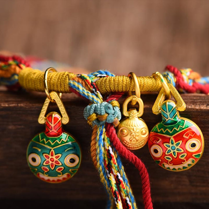 Buddha Stones Gold Swallowing Beast Family Luck Reincarnation Knot Braid Colorful String Bracelet