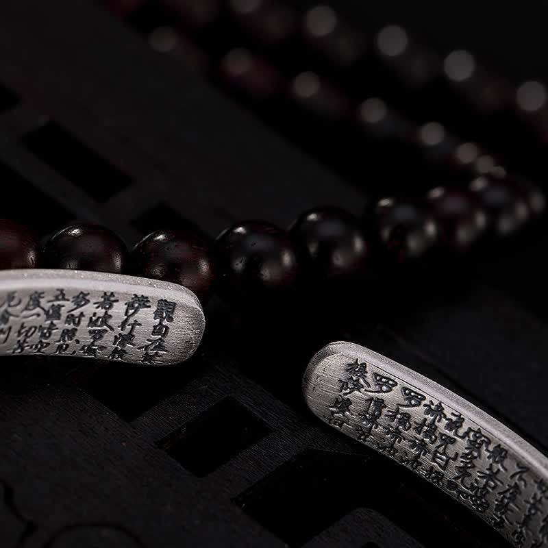 Buddha Stones 999 Sterling Silver Six True Words Heart Sutra Protection Bracelet Bangle - image 12