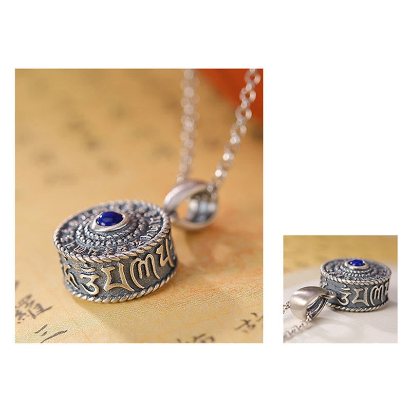 Buddha Stones 925 Sterling Silver Om Mani Padme Hum Lazurite Lapis Lazuli Love Peace Necklace Pendant - image 6