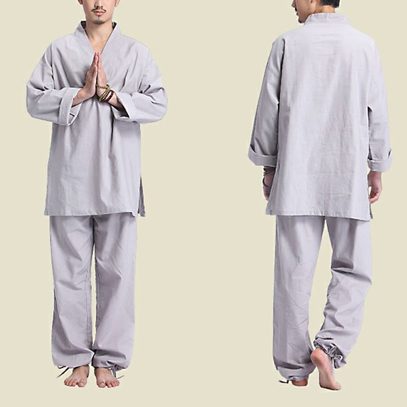 Buddha Stones Meditation Prayer V-neck Design Cotton Linen Spiritual Zen Practice Yoga Clothing Men's Set - image 12
