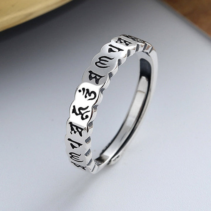 Buddha Stones 925 Sterling Silver Six True Words Calm Wisdom Ring - Silver - image 0