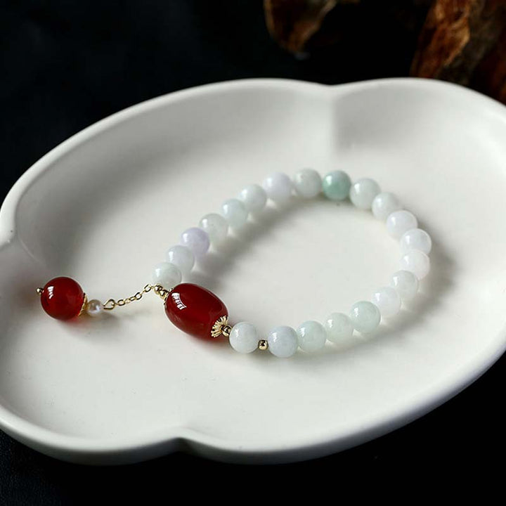 Buddha Stones Natural White Jade Agate Protection Bracelet